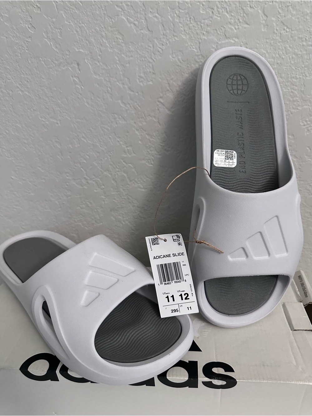 adidas Adicane Slides Unisex Mens 11 Womens 12 White Gray